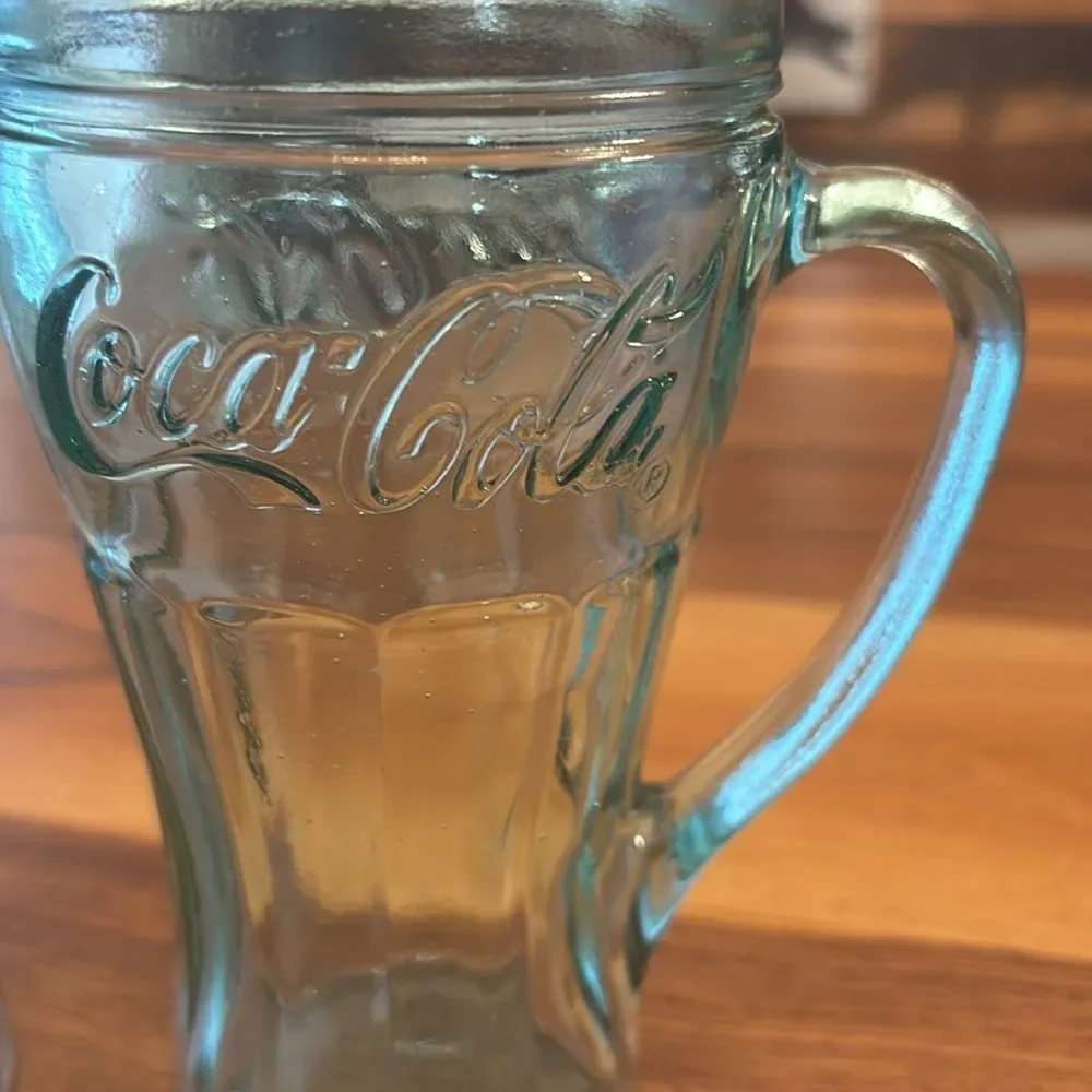 Coca Cola Coke Set of Heavy Green Glasses Handle 12 ounce Made in USA By Libby